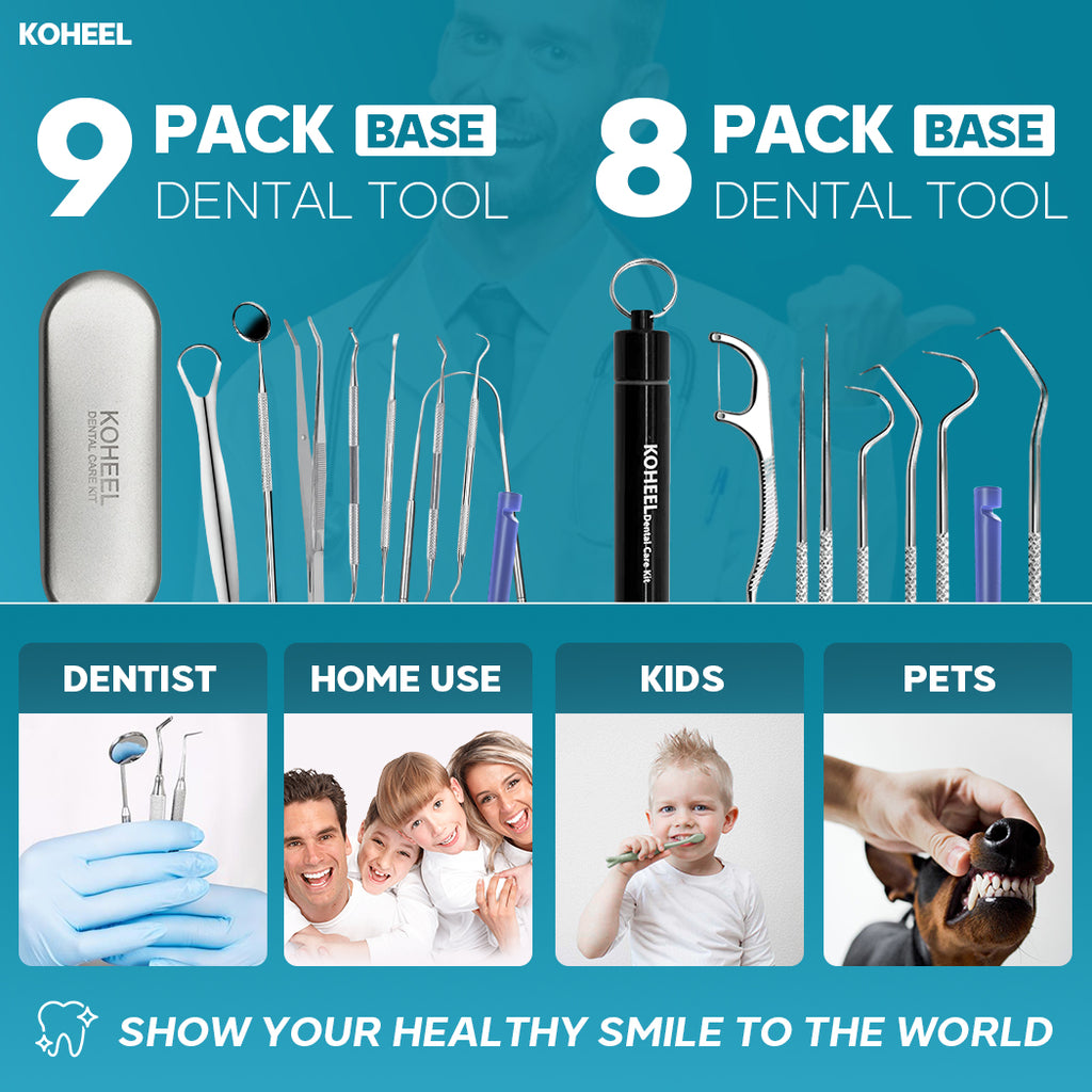 KOHEEL Dental Tools with Metal Case, Teeth Cleaning Tools Set, Remove Plaque, Oral Care Hygiene Kit & Toothpicks Pocket Set, Reusable Dental Floss Picks Kit, Tooth Picker (1 Pack)